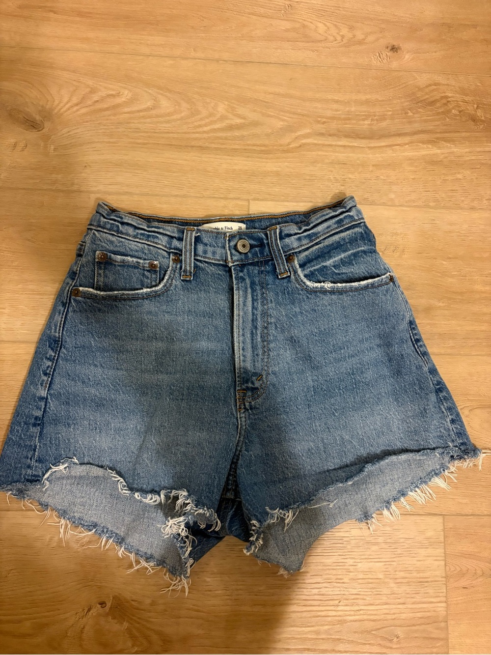 Abercrombie & Fitch Distressed Mid-Blue Denim Cutoff Shorts